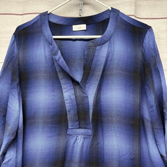 J. Jill Blue Plaid Notch V-Neck Pullover Rayon Blouse Tunic Top Size XL - Picture 2 of 12
